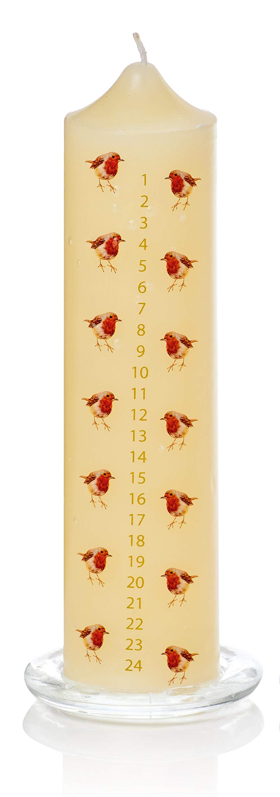 Premier Wax Advent Candle with Glass Stand Robins (Cream)