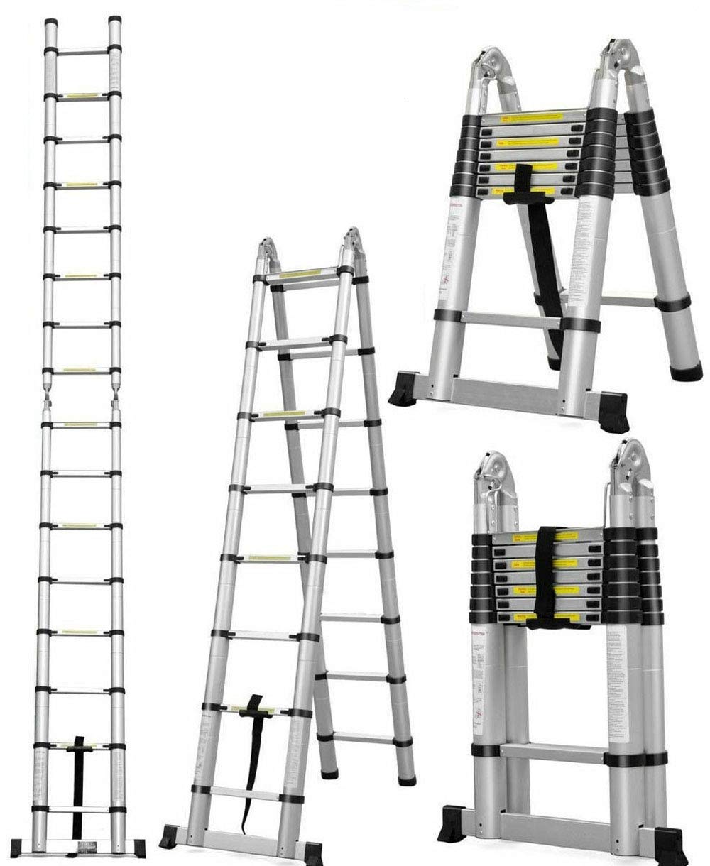 Telescopic Loft Ladder 5M Extendable Collapsible Fold Step Ladders Securing Bolt 16.5ft Multi Purpose Folding Stainless Steel Extension Ladders A-Shape Length (2.5M+2.5M)