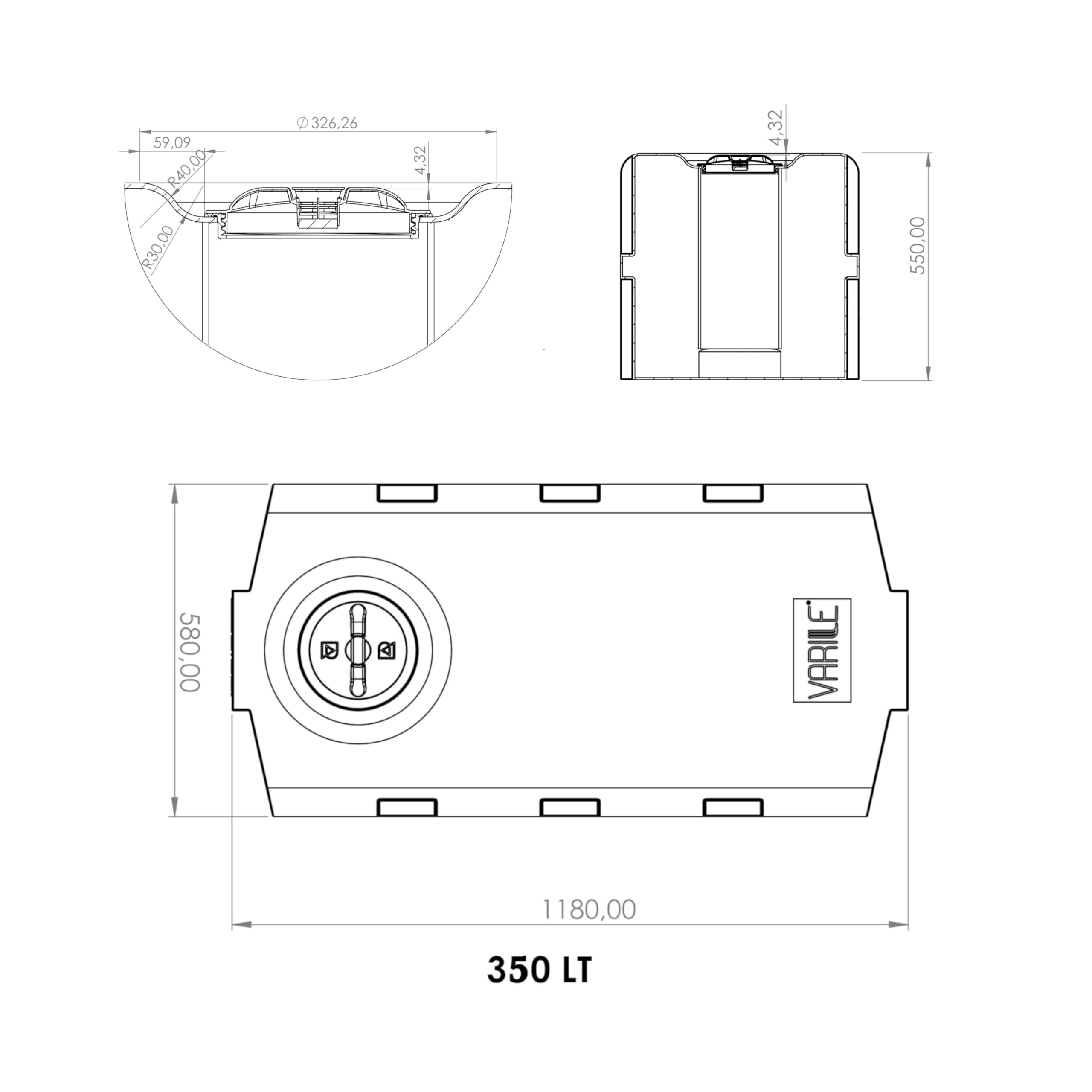 Varile 350L Tanque de agua potable | Resistente al transporte | Apto para alimentos | Para barco - autocaravana - remolque (Azul)