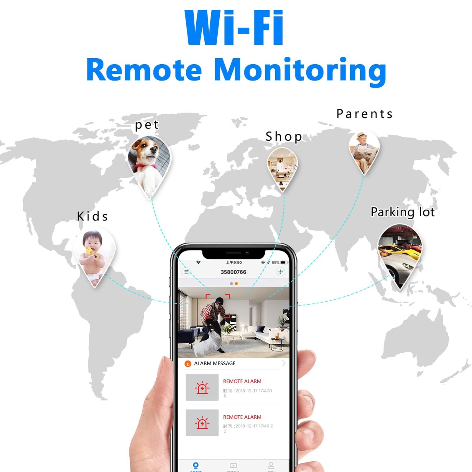 Septpenta la Plus Petite Caméra USB WiFi U22 HD1080P sans Fil À Distance, Caméra de Sécurité Portable, Caméra Nounou, Moniteur pour Bébé, Courbure À 360 Degrés, Surveillance en Temps Réel