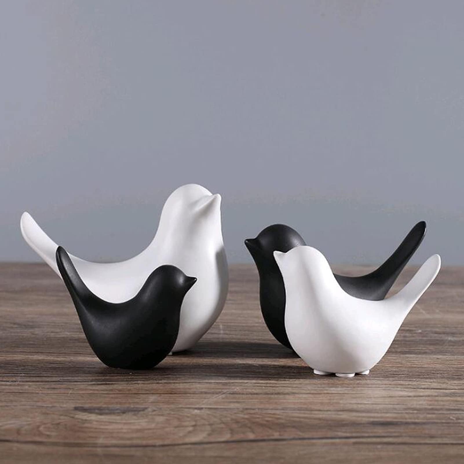 4Pcs/Set Black White Ceramic Bird Ornaments Small Animal Statue Modern Desktop Decoration Crafts Cute Sculptures Figurine W4543