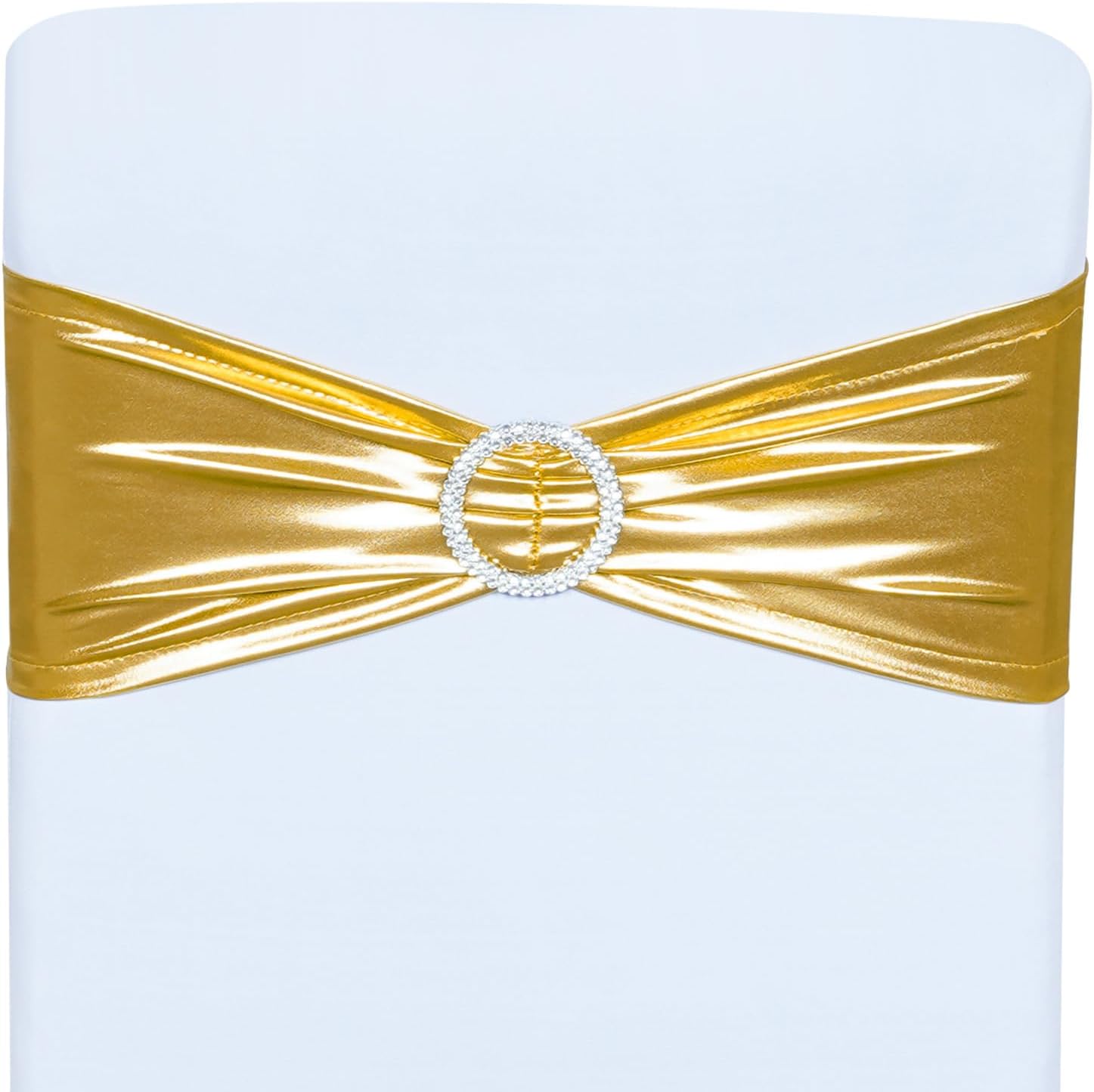 Poise3EHome Tinsel Gold Chair Sashes 50 Pack, Sparkly Stretch Chair Bands with Buckle for Wedding Party Banquet Birthday Decoration