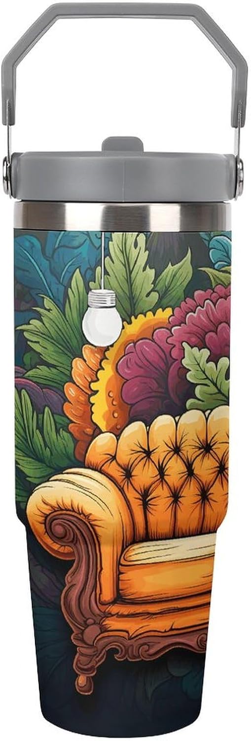 Couch Water Bottle 30 Oz Fits Car Cup Holder,Insulated Coffee Mug Large Capacity Car Cups,Stainless Steel Double Wall Sport Bottle for Travel Sports Gym