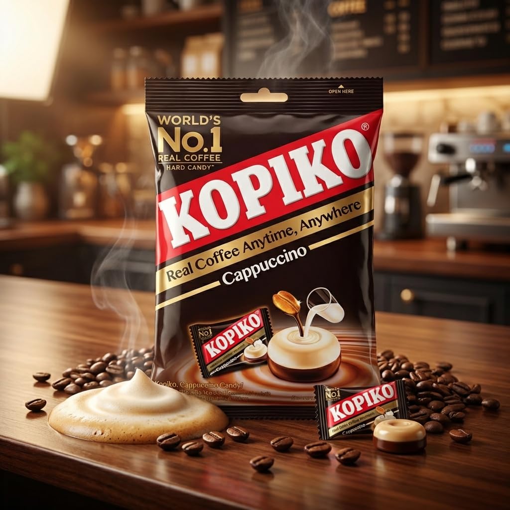 Kopiko Cappuccino Coffee Candy 1050 g (300 cukierków) - Halalowe cukierki kawowe w stylu cappuccino - Duże opakowanie - Kremowy smak kawy - Opakowania indywidualne