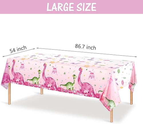 Miniatura 2 de Irenare 3 manteles de dinosaurio rosa para niñas, fundas de mesa rectangulares desechables de plástico con estampado de dinosaurios para niñas y