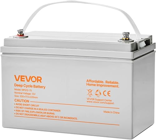 Miniatura 9 de VEVOR Batería de ciclo profundo de 12 V 75 Ah, tecnología AGM sellada, batería AGM de plomo recargable, repuesto de respaldo para scooters, silla de