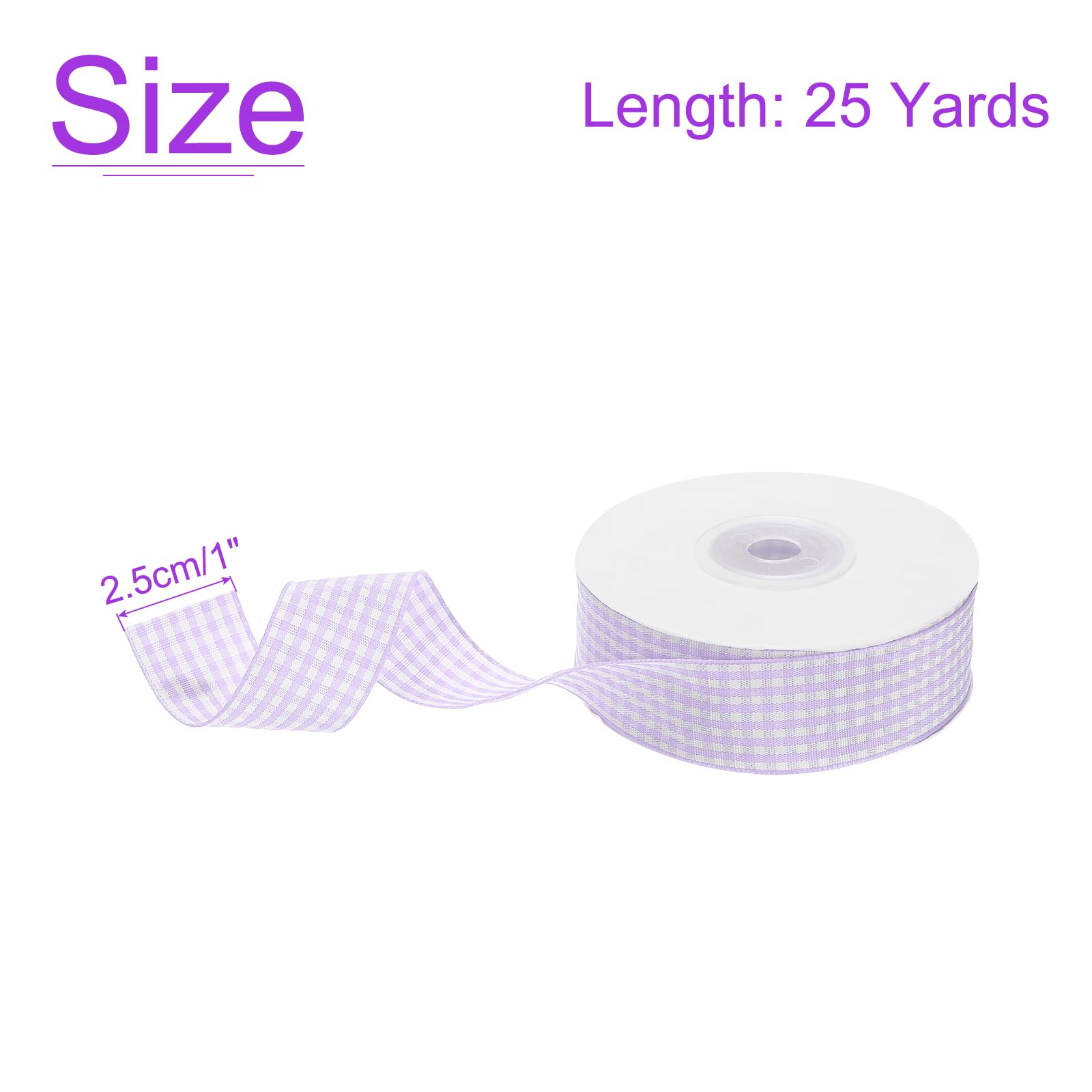 DMiotech 1 Inch 25 Yards Gingham Ribbon, Checkered Ribbon Plaid Ribbon for Gift Wrapping Decoration Art Craft DIY Light Purple - Image 3