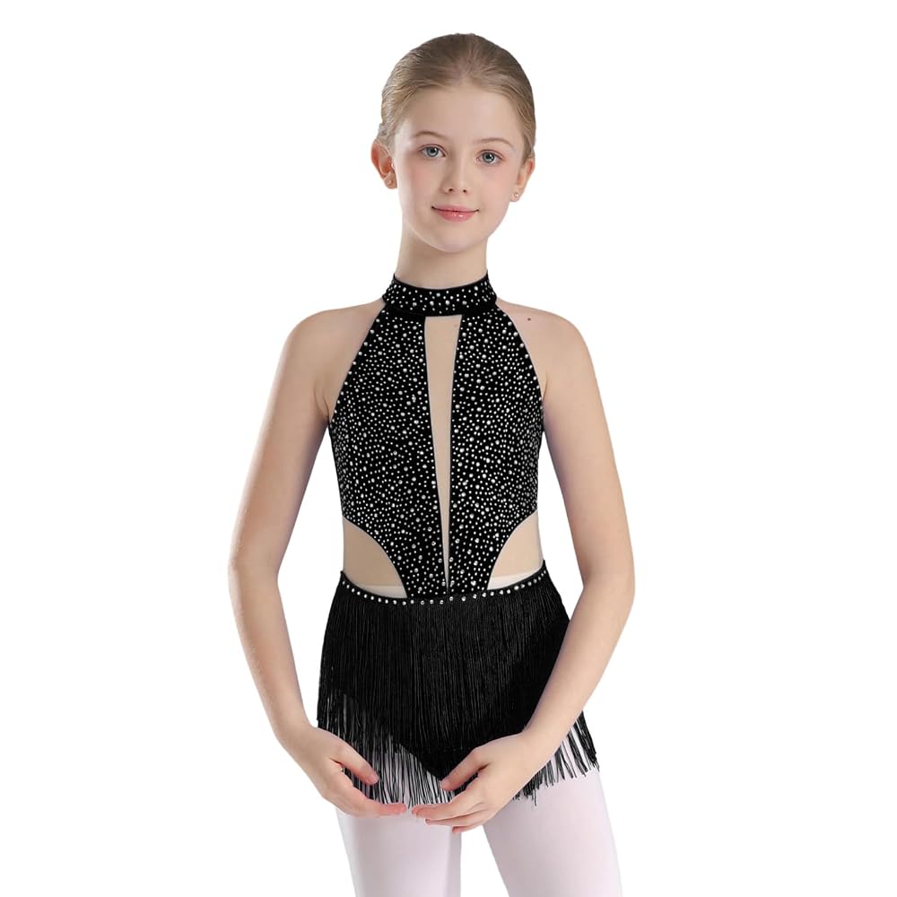 Robe De Danse Fille Strass | Danse Contemporaine Jazz Ballet | Dos Nu & Short Intégré | Matière Élastique | Compétition