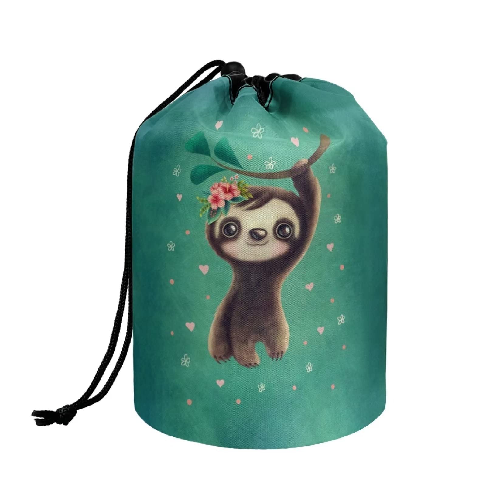 chaqlin Hippie Lotus Print Travel Cosmetic Bags Barrel Makeup Bag,Women Girls Portable Foldable Cases Multifunctional Toiletry Bucket Bags Round Organizer Storage Pocket — view 13