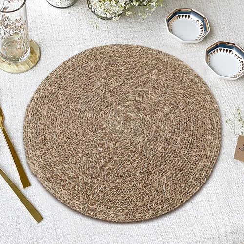 Hausattire Round Woven Placemats Set of 4 - Natural, Seagrass Heat Resistant Table Mats for Wedding, Restaurants, Party | Rattan Boho Easy Clean Circle Spring Easter Placemat for Kitchen - 14 Inches by Hausattire - Image 2