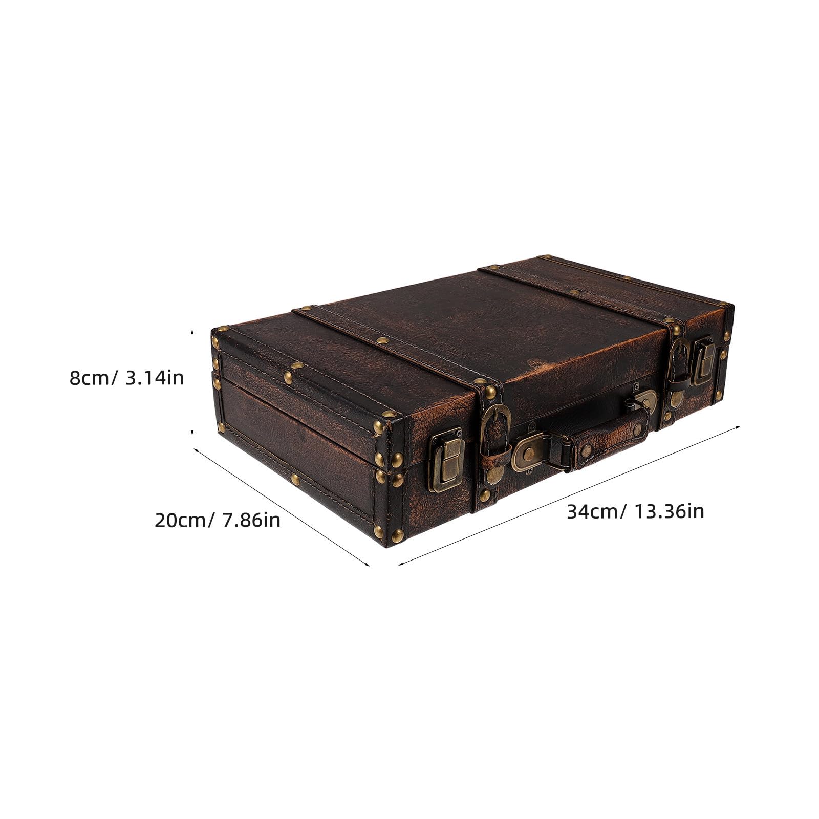 INOOMP Vintage Koffer Box aus Holz und Pu in Braun Tragbar Fotorequisite für Schaufenster und Wohnkultur Geeignet