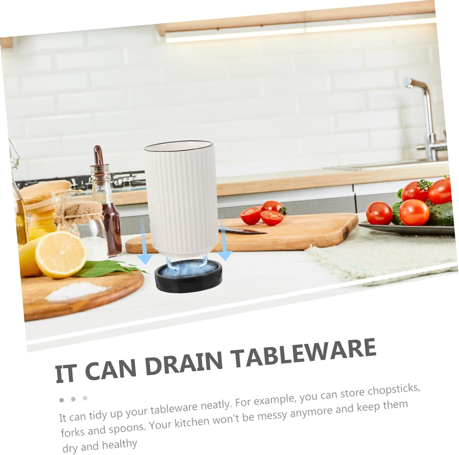 COLLBATH Kitchen Utensil Holder Chopstick Storage Rack Container Detachable Drain Design Ceramic Base