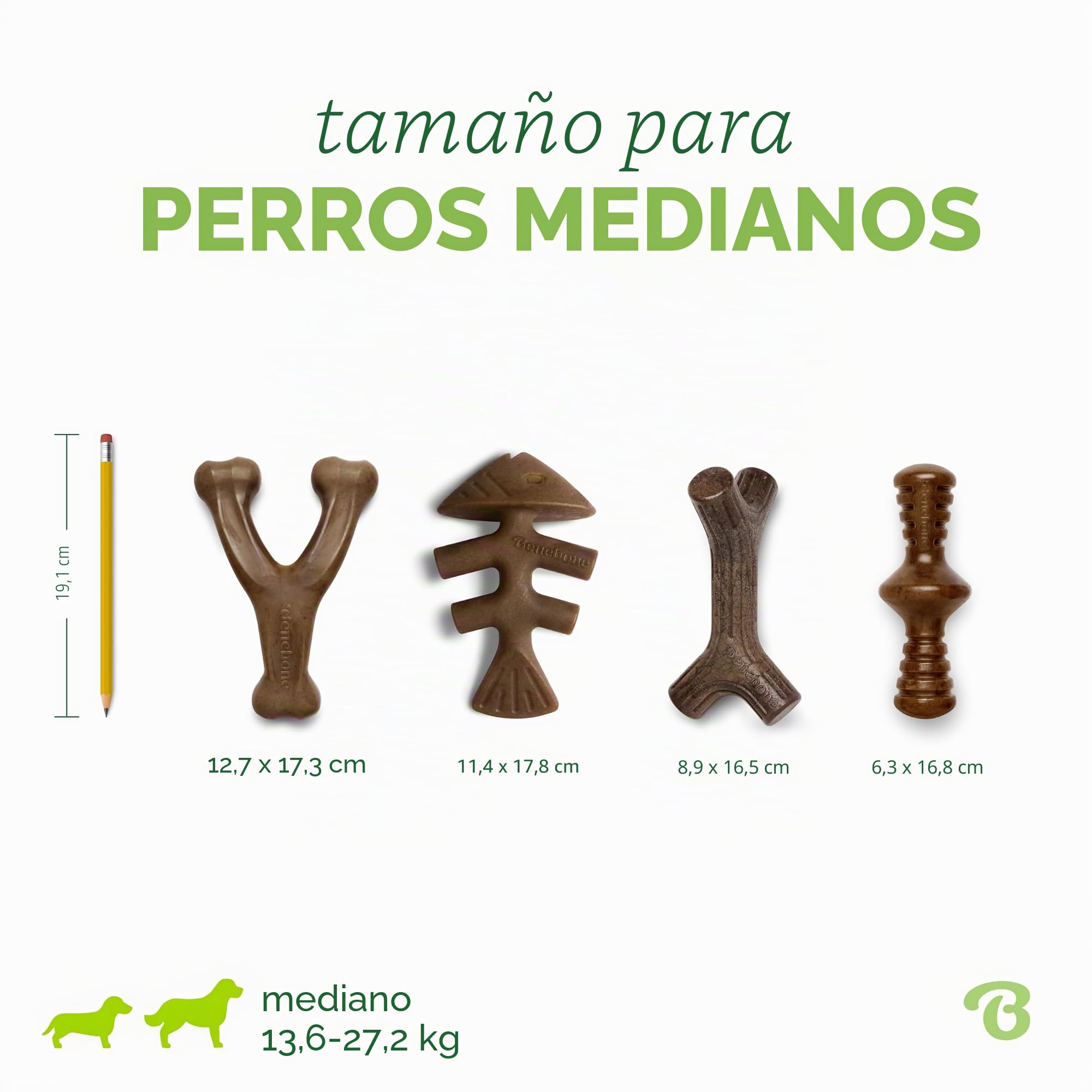 Benebone Caja de Juguetes masticables Duradera para Perros para masticadores agresivos con Hueso de Deseo, Espina de Pescado, Palo y zaggler, Mediano