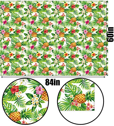 Heyfary Hawaii Tropical Pineapple Tablecloth Summer Aloha Luau Party Decoration Palm Leaf Flower Home Kitchen Dining Room Table Decor-60×84Inch #TOP2