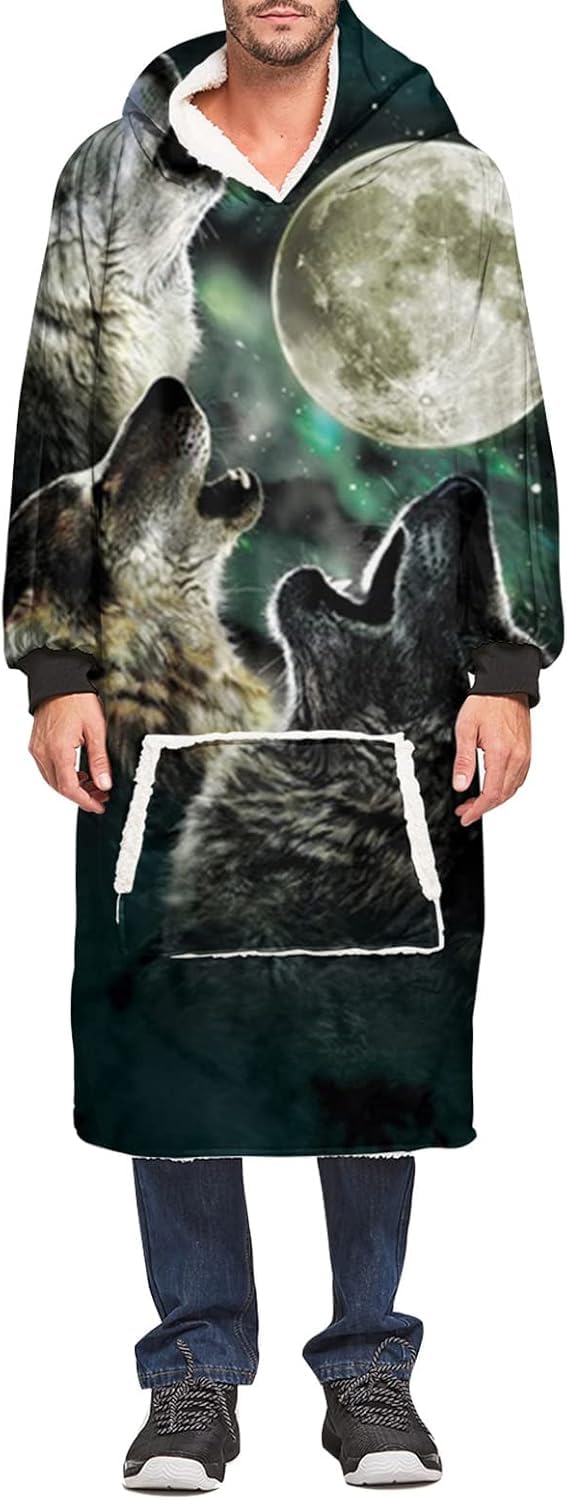 Sweat plaid loup 3D vert canard avec poche pour adulte et ado