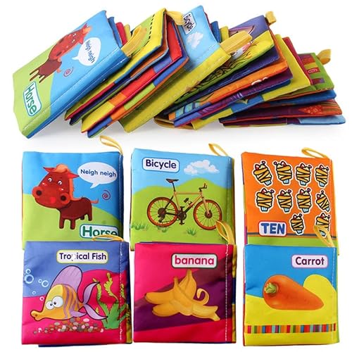 Livres de Bain pour bébé en Tissu Sûr, Bruissement, Imperméable, Doux, Ensemble de 6 Pièces pour L'éducation Précoce