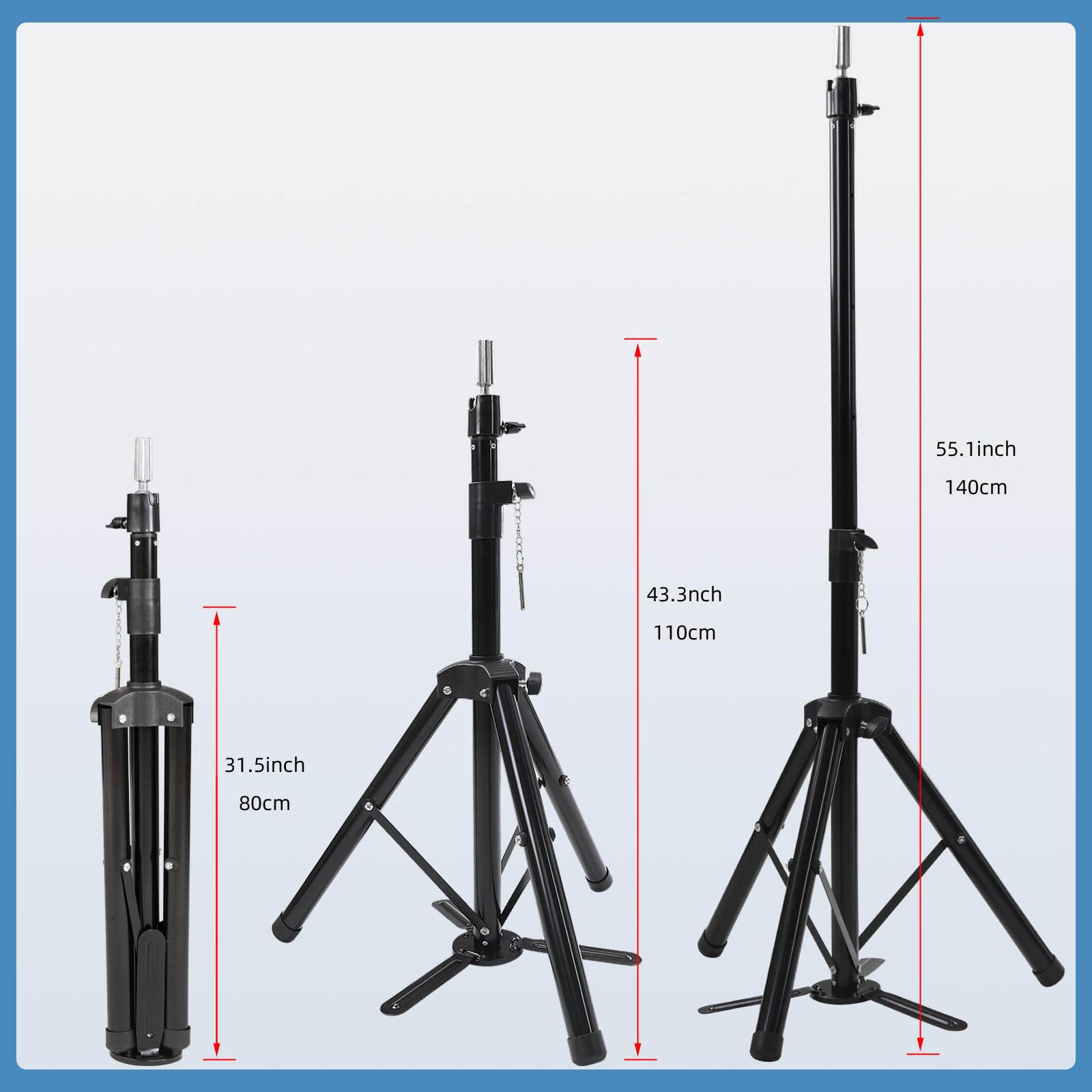 Tripode Cabeza Peluqueria 31,5” -55,1” Soporte de Peluca para Cabeza Maniqui Ajustable Soporte de Metal Tripode Maniqui Peluqueria Tripode Peluqueria para entrenamiento de peluquerí Negro