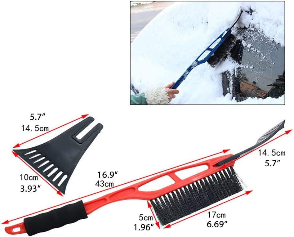 Snow Brush, Ergonomic Foam Grip Anti-Freeze Ice Scraper Durable 2 in 1 Glass Cleaner for Cars Trucks SUVs MPVs Winter Drivers Commuters Families Essential Blue