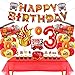Fire Truck 3rd Birthday Decorations, Firemen Firefighter Party Supplies with Sound the Alarm Iâ€™m 3 Cake Topper, Happy Birthday Banner, Flame Balloons, Tablecloth, Fire Engine Decor Boy