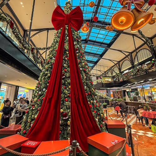 Laço Gigante de Estrela de Natal em Veludo Vermelho para Decoração Exterior e Interior 8