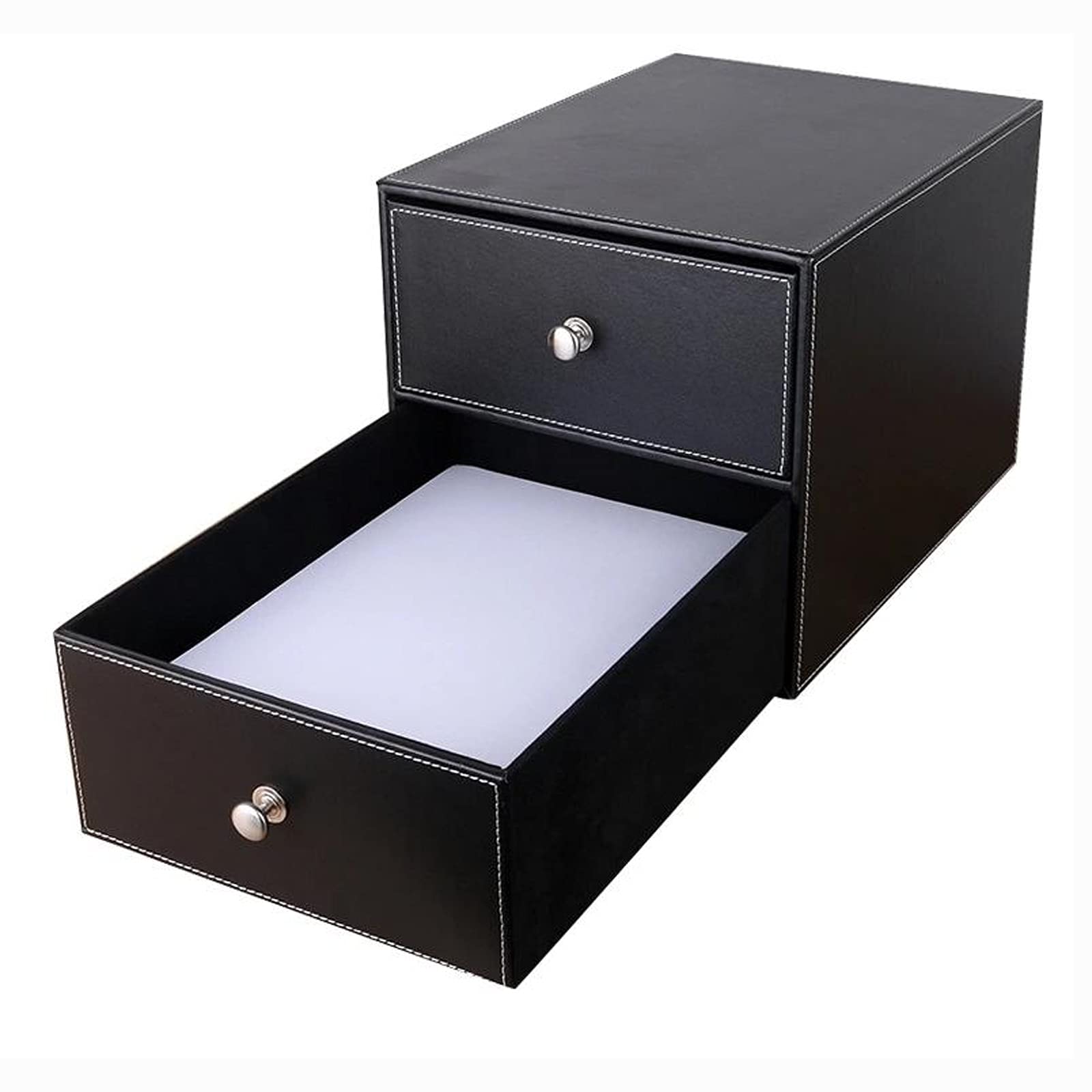 Contenedores de almacenamiento Caja de almacenamiento de tipo cajón de cuero Estuche de almacenamiento de escritorio con mango de metal 2-cajón de oficina caja de almacenamiento de caja de almacenamie