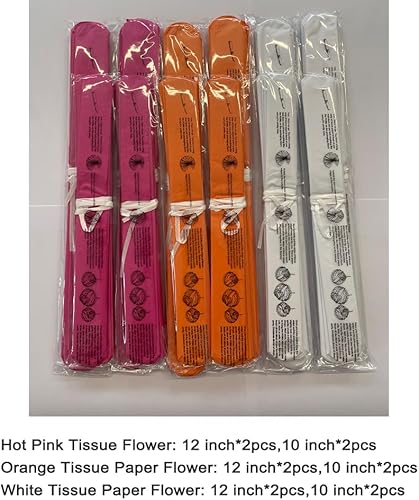 Miniatura 2 de Pompones de papel de seda de flores de papel en color rosa intenso, naranja y blanco para la temporada de otoño, acción de gracias, baby shower