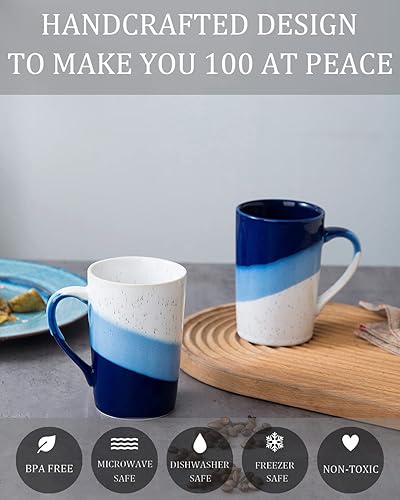 Miniatura 3 de Juego de 2 tazas de café de 13 onzas, tazas de té de cerámica con asa, aptas para microondas y lavavajillas, perfectas para los amantes de las tazas