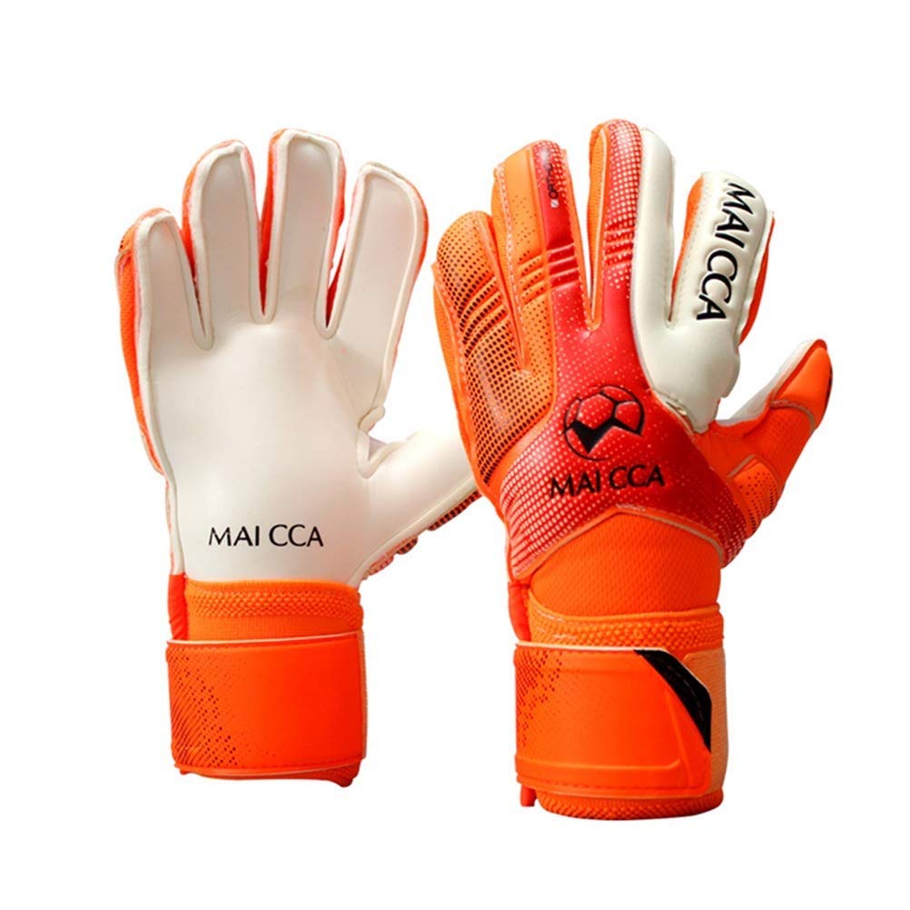 Wrzbest Youth Kids Children Goalkeeper Gloves Professional Goalie,Soccer Football Goalkeeper Training Secure Gloves with Strong Grip and Finger Spines Protection (Orange