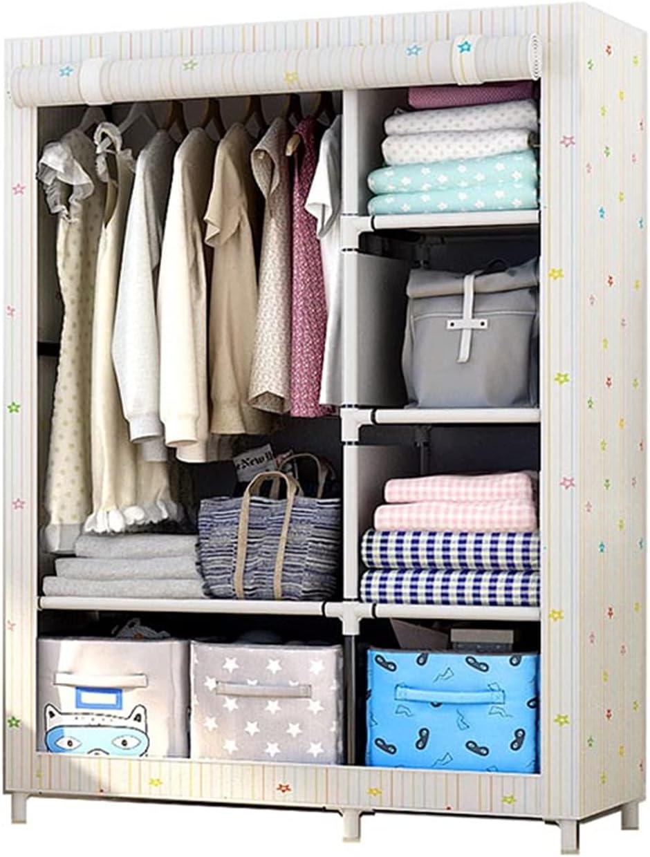Fabric Wardrobe, Simple Design Partition Wardrobe Storage Portable Bedroom Wardrobe Metal Assemble The Wardrobe 170 * 105 * 45CM(Size:170 * 105 * 45CM,Color:B) (B 170 * 105 * 45CM)