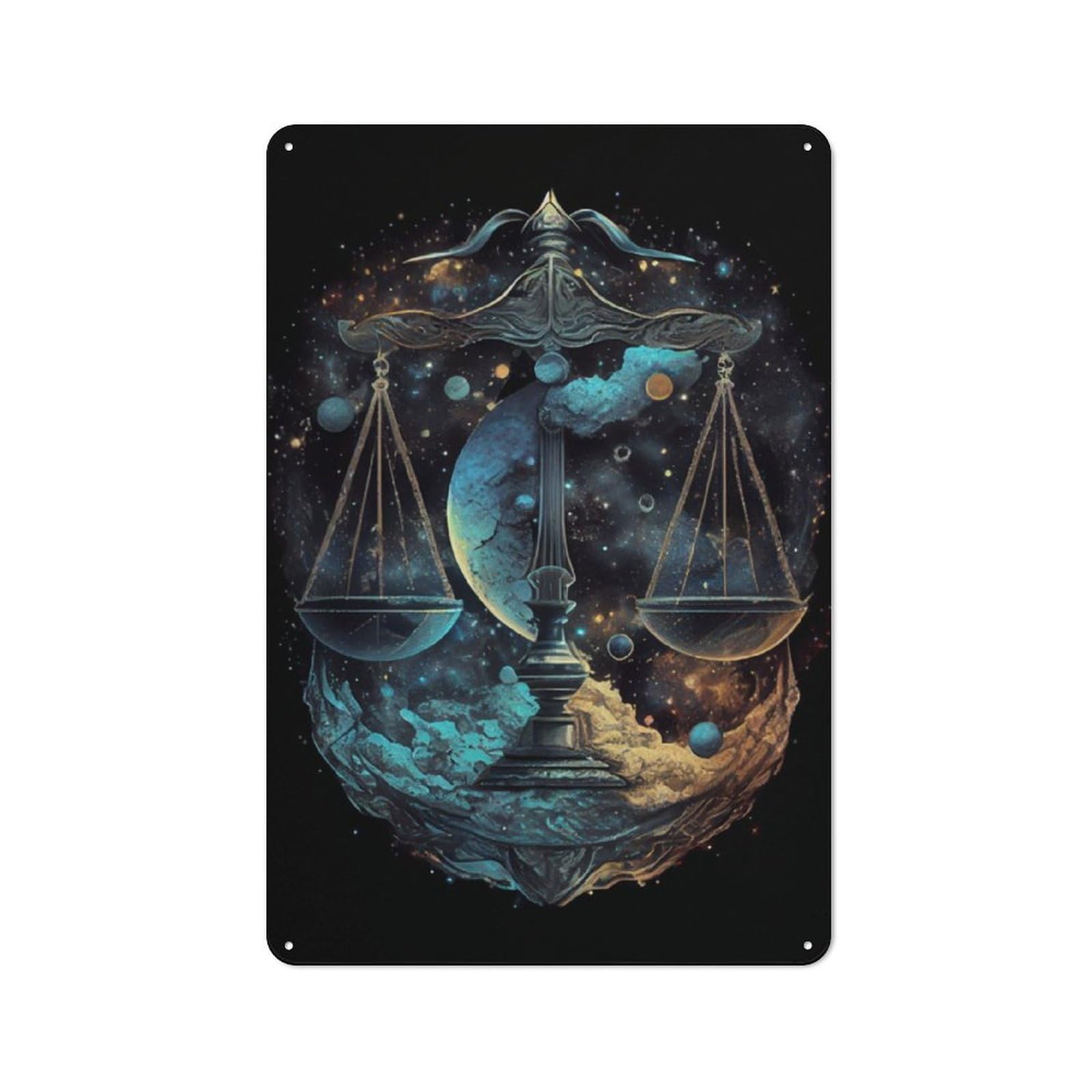 Junmoney Celestial Scale Of Balance Tin Wall Plaque 30X20cm With For Guest Room Or Hallway, For Home Office, Studio And Craft Room Walls