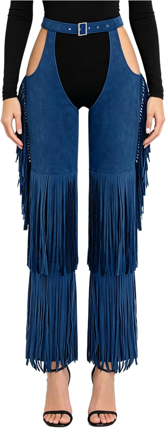 Women's Cowgirl Riding Chaps Pants Assless Western Chaps | Fringe Western Pants,High Waisted,Festival Country Music Festival Outfits Wear,Unisex Halloween Cowboy Cowgirl Costume