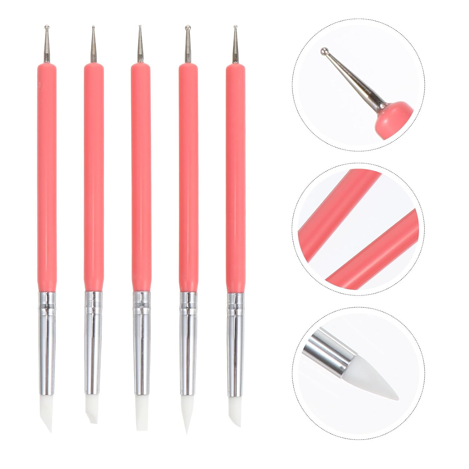 5pcs Nail Art Dotting Tool Pen, Dual Head Acrylic Silicone Design