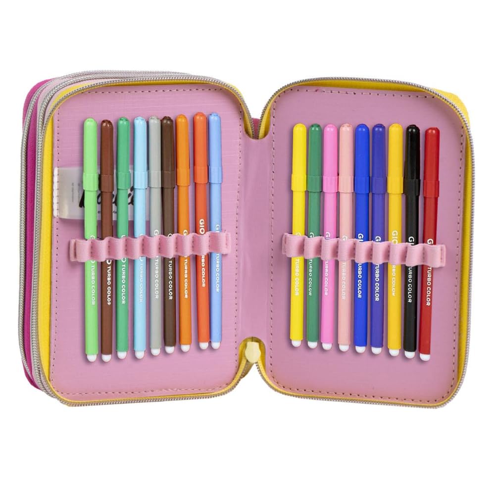 CARTOON School Pencil Case 3 Zip Triple Multi-Compartment Complete 44 Pieces Colours Giotto Children's Stationery, Barbie, 12,5 x 6,5 x 19,5 cm, Pencil Cases - Image 4