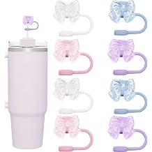 Straw Covers, Soft Silicone Toppers, Fit 0.4in/10mm Straws, Compatible with Stanley Cup 30&40 Oz, Reusable Dust-Proof Accessories, Flower Bow Crown Skull Cat Heart Set E Bow