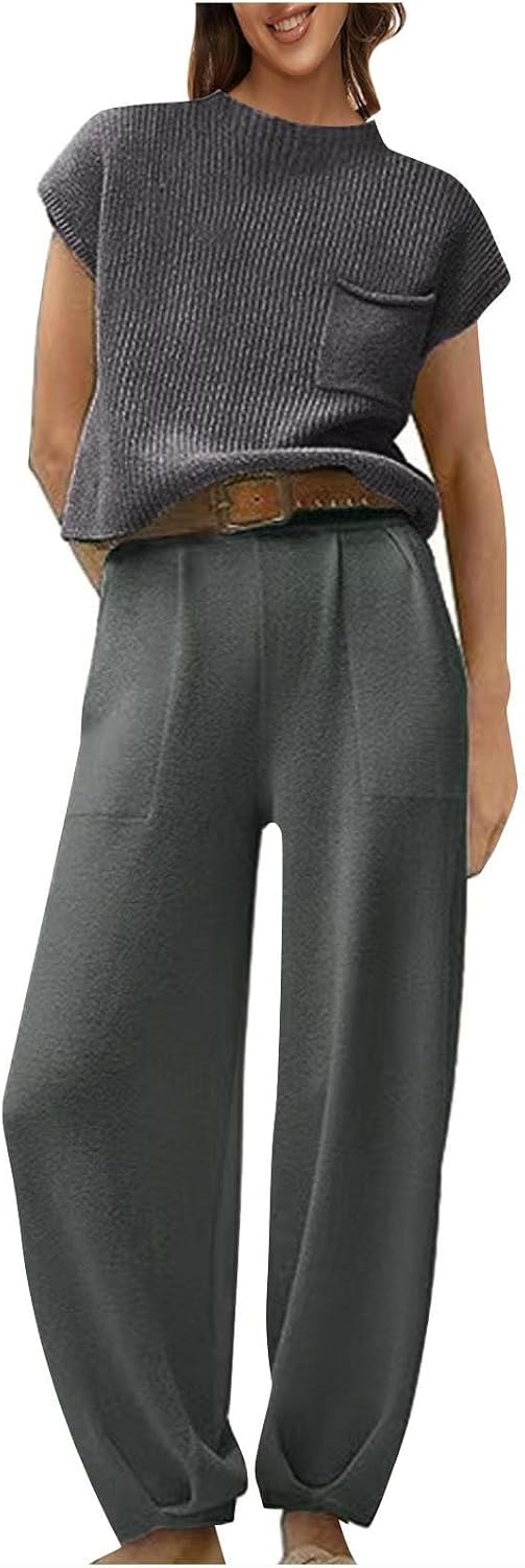 TANGNADE Women 2 Piece Outfits Sweatsuit Set Cropped Sweatshirt Twist Front Wide Leg Sweatpant Lounge Set Tracksuit