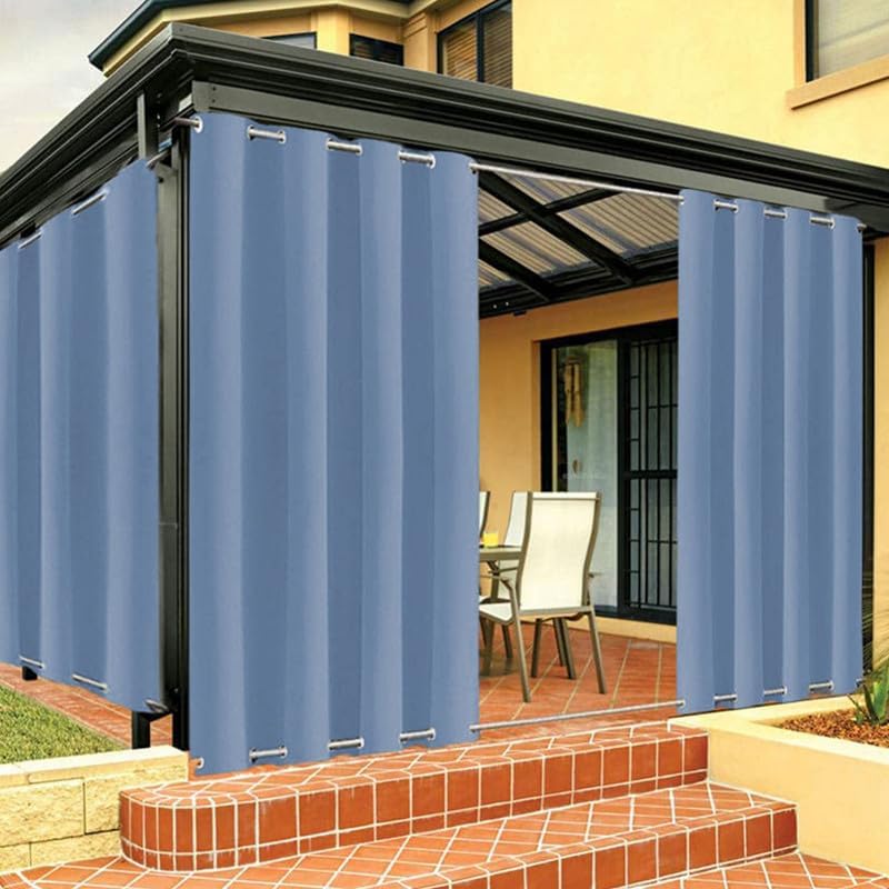 Weighted Windproof Outdoor Curtains for Patio with Grommets On Top and Bottom, Waterproof Blackout Curtains for Pergola, Gazebo, Customizable Sizes, 1 Panel, W52 xH52, Blue