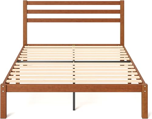 Miniatura 12 de Zinus Leah - Base de cama de plataforma de bambú con cabecero, no necesita somier, soporte de listones de madera, fácil de montar, tamaño matrimonial