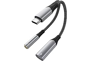 USB C to 3.5mm Headphone Adapter, 2-in-1 Audio Converter for Fast Charging
