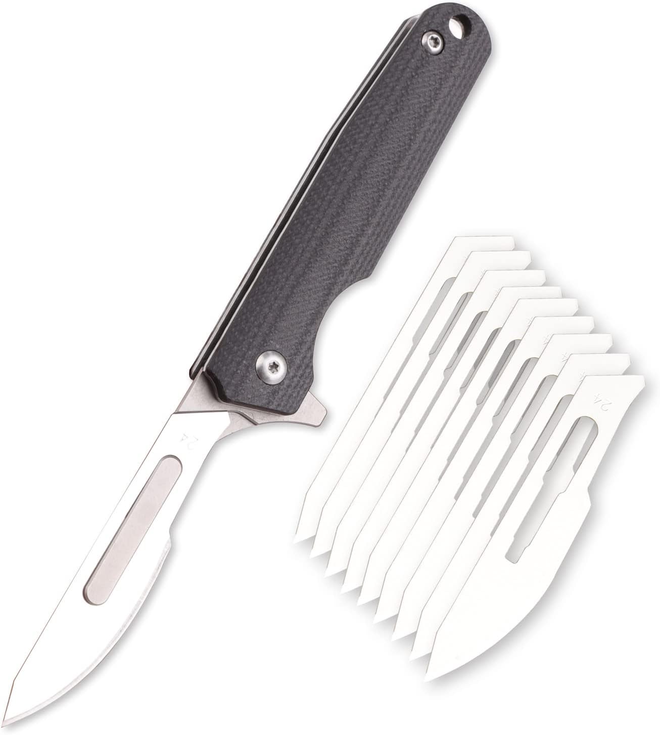 Samior S51 Small Slim Folding Pocket Flipper Scalpel Knife with 10pcs #24 Replaceable Blade, 2.9 inches G10 Handle with Liner Lock, Utility EDC Keychain Knives, 1.1oz (Black)
