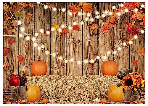 YYNXSY Fall Thanksgiving Photo Backdrop Autumn Retro Board Backdrops Wooden Fence Haystack Pumpkin Photo Background Thanksgiving Party Decorations Studio Photography Props 7X5FT YY-2516