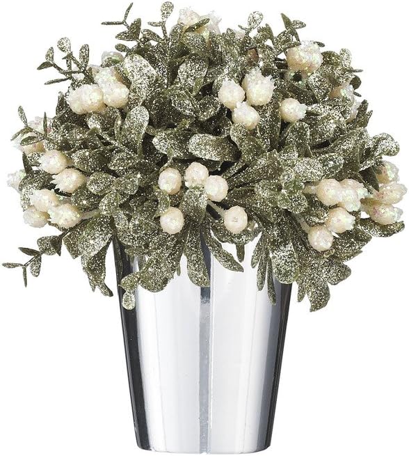 6" White Champagne Glitter Plastic Topiary in Silver-Tone Pot