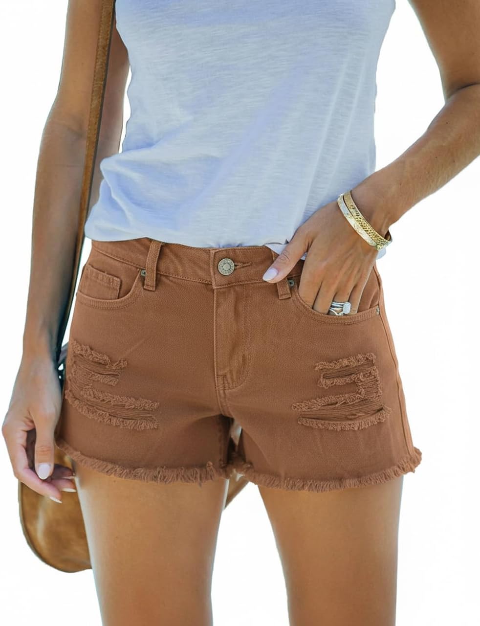 Women's Mid Rise Ripped Stretchy Jean Shorts Frayed Raw Hem Casual Denim Shorts 2026