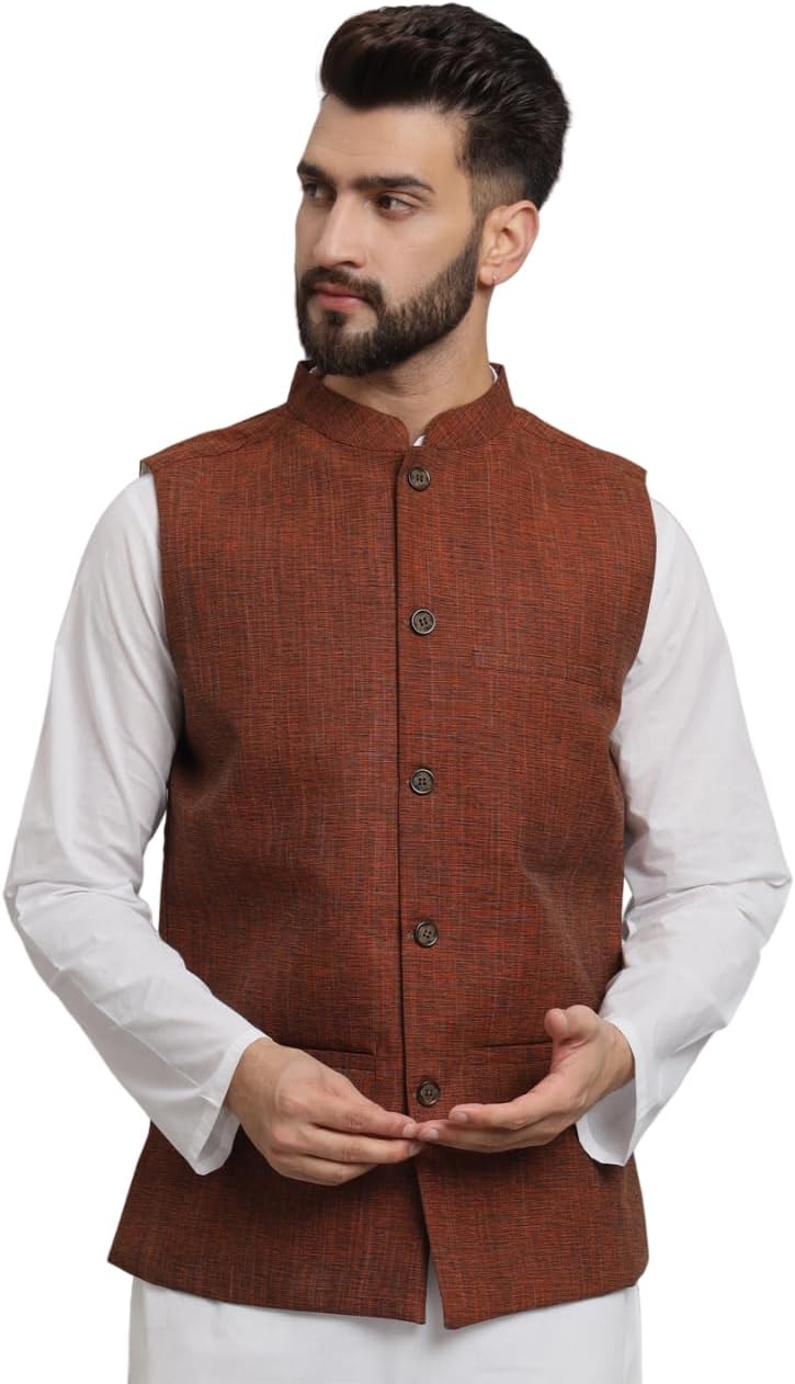 Men's Traditional Cotton Solid Nehru Jacket/Waistcoat