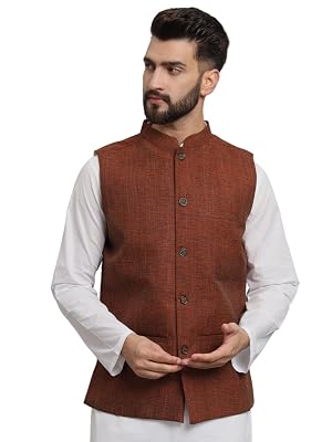 LATEST CHIKAN Men's Traditional Cotton Solid Nehru Jacket/Waistcoat -SADRI-DBL-BR-46