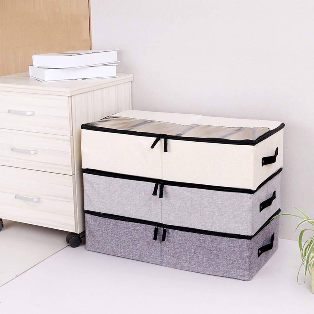 Organizador de ropa plegable debajo de la cama con tapa, contenedor de almacenamiento de tela debajo de la cama con divisores ajustables, cubos de almacenamiento largos debajo de la cama con 6