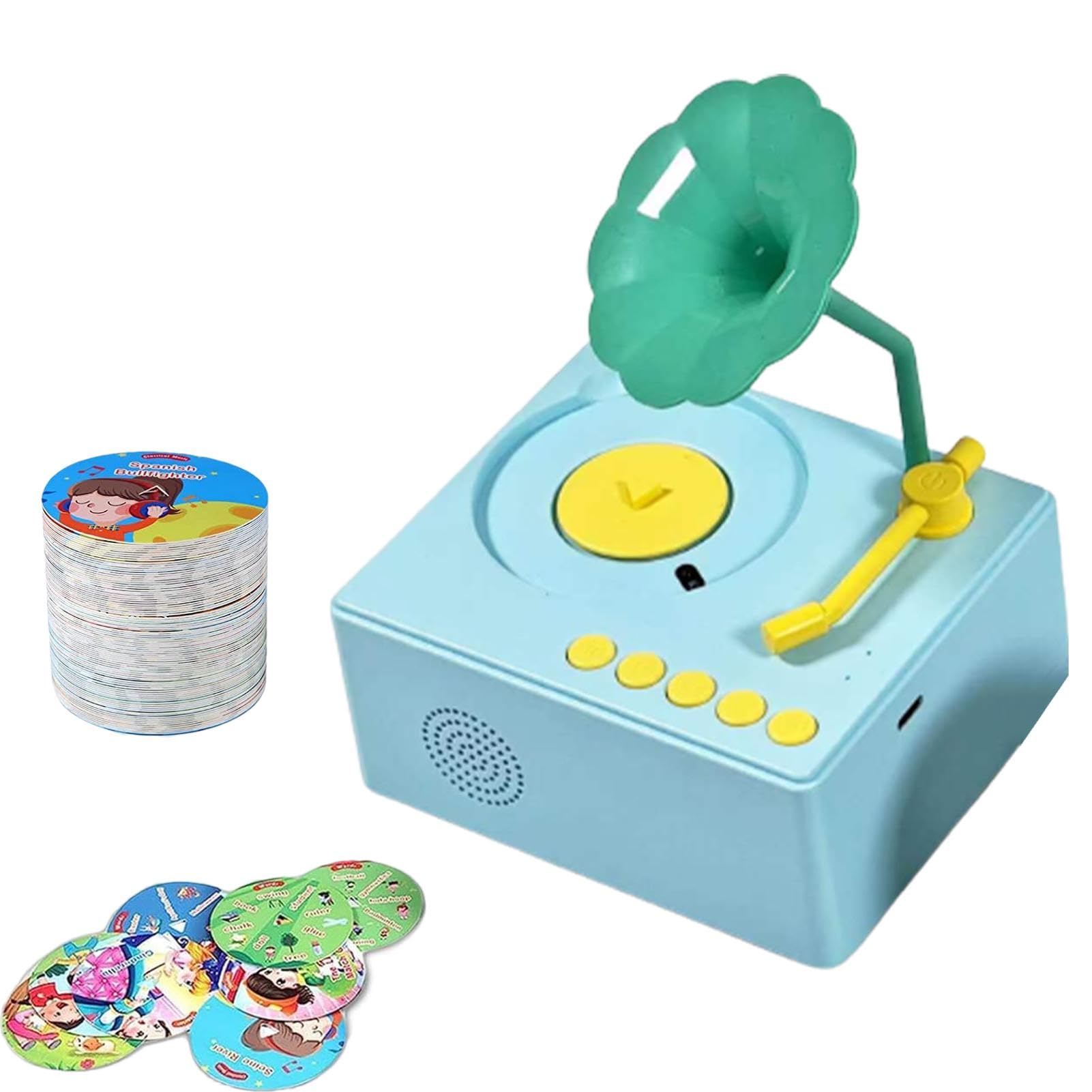 Gramophone Jouet éducatif Pour Enfants Avec 96 Cartes - Tourne-disque Musical Et Histoires, USB, Sensoriel 3-6 Ans