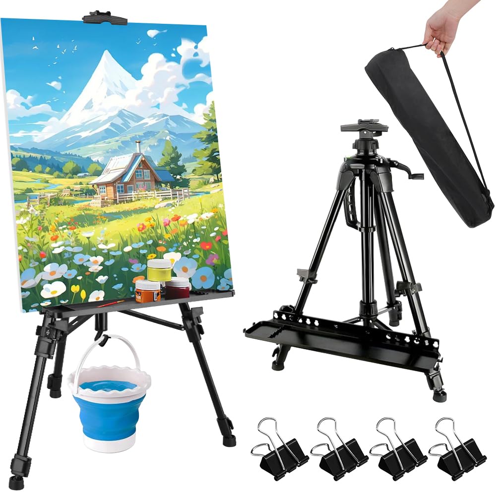 Cartlant Artists Easel Stand for Painting, Adjustable Aluminium Tripod Heavy Duty Art Easels for Drawing Display, Folding Tabletop Floor Sketching Canvas with Paintbrush Tray, 4 Clips, Bag, Hook