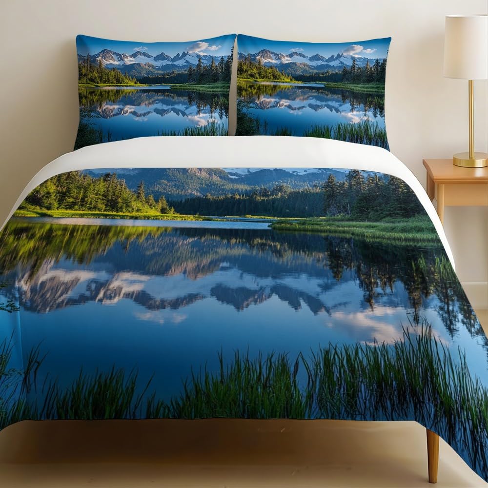 Housse de couette bleu imprimé 3D en microfibre respirante pour parure de lit 200x200