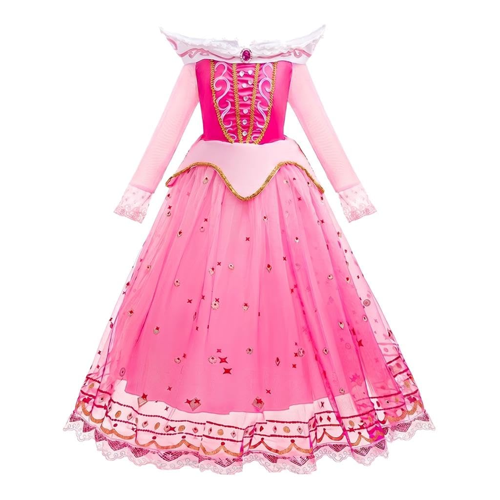 Lito Angels Girls Princess Style Dress Up Costume, Long Sleeve Fairytale Gown for Halloween Birthday World Book Day Age 5-6 Years, Dreamy Hot Pink