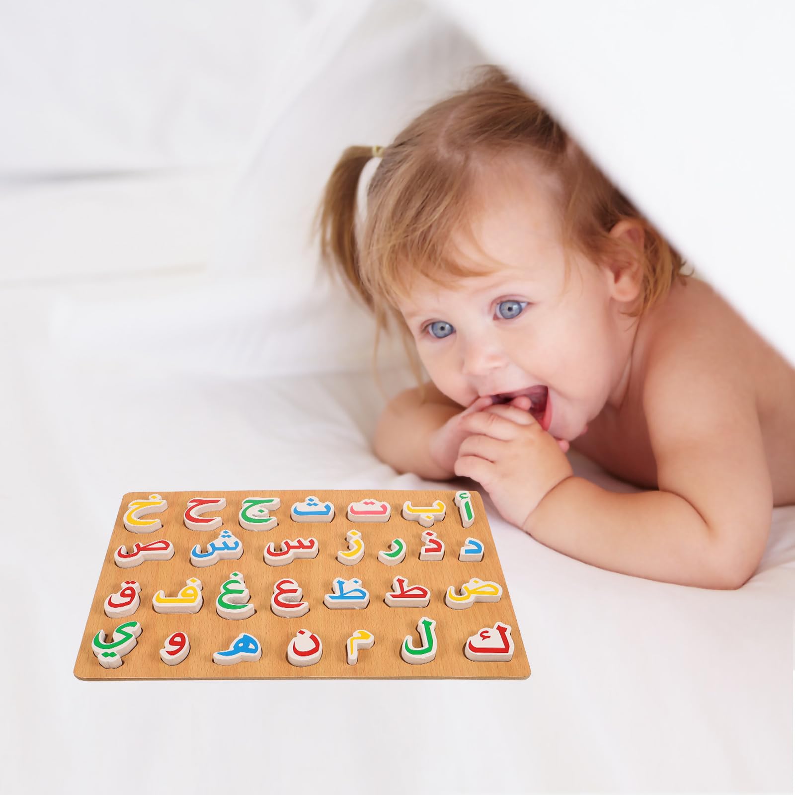 VICASKY Arabic Alphabet Puzzle Books Learn Letters Poster Flash Cards Learning Wooden Board Numbers Words Jigsaw Montessori Preschool Education Hand Grip Blocks Game - Image 2